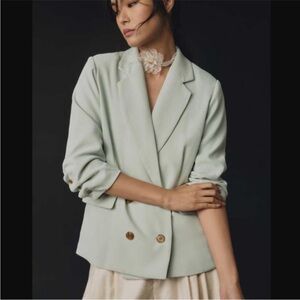 Anthropologie cinched sleeve blazer jacket in Mint Green Size S